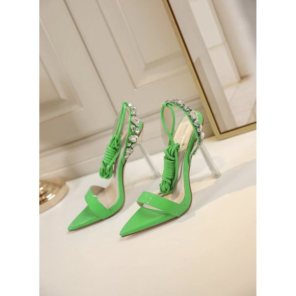 Vivianly Women's Strappy Stiletto High Heels Rhinestone Lace Up Heeled Sandals - Picture 6 of 7